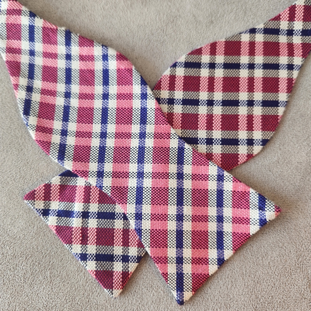 Cremieux bow tie pink blue 100% silk plaid self formal classic academia new $35